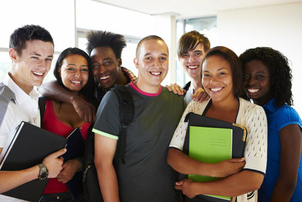 group of multiracial college students smiling